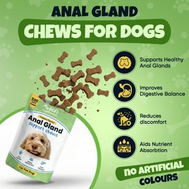 Anal Gland Chews for Dogs, 200 Chews - Dog Supplement with Pumpkin Powder, Pro Fibre & Probiotics for Gut Health, Stool Support - Chicken Flavour - Teddy's Supplements