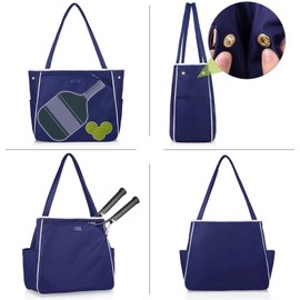 CHICECO Tennis Tote Bag for Women, Large Tennis Racket Bag, tennis bag 2 rackets,Pickleball Bag,Padel Bag,Black (Blue