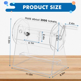 Acrylic Raffle Drum Raffle Ticket Spinner Clear Raffle Ticket Drum Spinner Cage Ticket Tumbler Transparent Raffle Ticket Box for Lottery Games Bingo Raffle Balls Holds About 2,000 Tickets