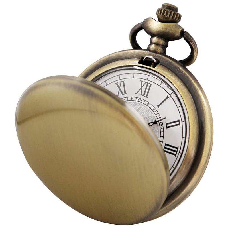 Tiong Classic Smooth Steel Roman Numerals Quartz Pocket Watch with