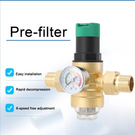 NICCOO Druckminderer mit 0-10bar Manometer, DN20 3/4 Vorfilter Wasserdruckminderer Wasserdruckregler mit Siebfilter Druckminderventil Druckregler, Messing Gehäuse