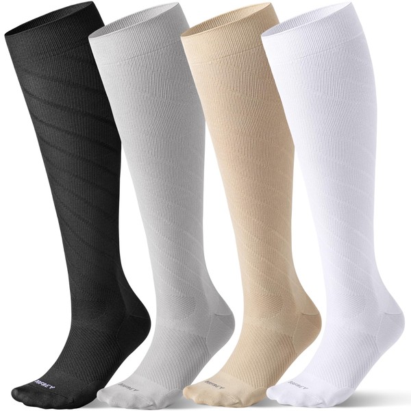 Bbfrey 4 Pairs Light Compression Socks for Women Men 15-20