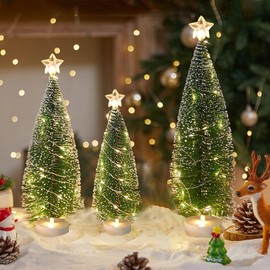 Artificial Christmas Tree, Pack of 3, Mini Christmas Tree, Table Christmas Tree, Christmas Tree Decoration, Tabletop Christmas Tree with Lights, Christmas Tree for Home, Office