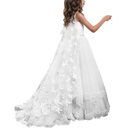 PLwedding Lace Flower Girls Dresses Girls First Communion Dress Princess Wedding Size 6 White