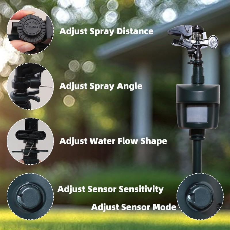 Motion Sensor Sprinkler with Adjustable Head, Day and Night Mode