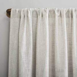 Scott Living Wallis Crosshatch Slub Textured Linen Blend Sheer Rod Pocket Curtain Panel, 52" x 63", Ivory
