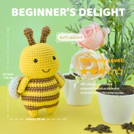 litlamigu Learn to Crochet Kit - Bee Amigurumi Crochet Animals Kit for Adults and Kids! Beginner Starter Crochet Kit, Step-by-Step Video Tutorials, 60%+ Soft Yarn, Keychain, Accessories