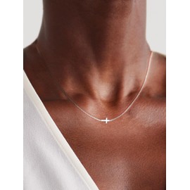 BBV Cross Necklace for Women Dainty 14K Gold Plated/Sterling Silver Cross Pendant Simple Cute Necklaces for Women Trendy Gold Jewelry (Silver Box Chain Cross)