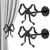 Tocemei 2 Pack Black Bow Curtain Holdbacks, Modern Matte Metal