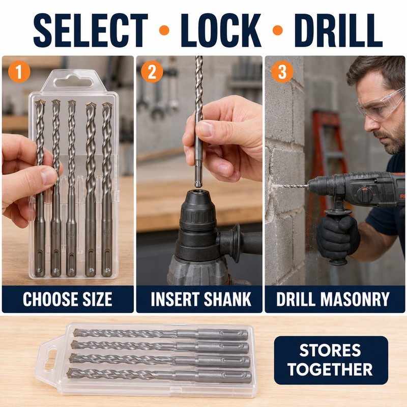 5-Piece SDS Plus Carbide Masonry Drill Bit Set, 160mm
