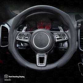 Napa Nappa Leather car steering wheel cover New Quick Turn Non-Slip Breathable Ultra-Thin Universal Grip Cover Suitable for Four Seasons car accessories:_【Black】Napa leather upgrade