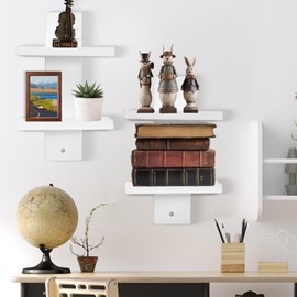 PHOENANCEE Vertical Floating Bookshelf,2 Tier Spine Shelves for Wall,Invisible Bookshelves,Book Tower Stand Organizers Mounted for Home Living Room Office Decor,Preassembled,4 Pack（White）