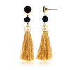 Moonstruck Women Gold Tassel Dangle Earrings With Black Stone for