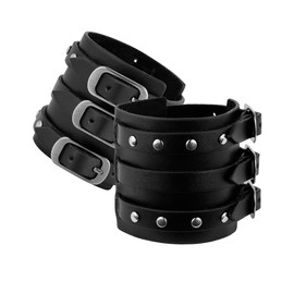 Eigso Pack of 2 PU Leather Punk Gothic Wide Bracelet with Clasp for Men and Women Adjustable, Leather, No gemstone