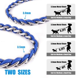 Chain Dog Leash Chew Proof Metal Leash for Medium Large Dogs, Chain Link Dog Leash Anti Chew 5.2FT Strong Anti Bite Dog Leash Comfortable Soft Padded Handle Blue 3.0