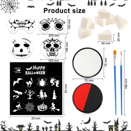 HOWAF Halloween Schminke Bodypainting, Schwarz Weiß Rot Schminke Halloween Set, Gesichtsbemalung für Kinder und Erwachsene, mit Pinseln Schablonen für Vampir Zombie Clown Skelett Make up