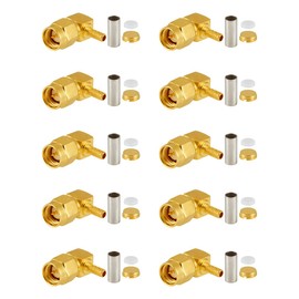 Vecys 10 PCS SMA Connectors SMA Male Right Angle Crimp Connector for RG316 RG174 RF Coax Cable