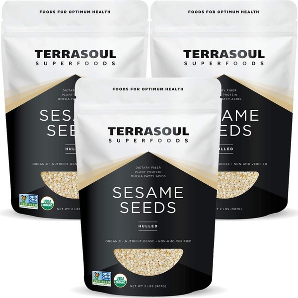 Terrasoul Superfoods Organic Hulled Sesame Seeds, 6 Lbs (3 Pack) - Perfect for Tahini | Gluten-free | Raw