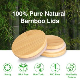 Lamnhin Oui Yogurt Jars Lids: 12 Pack of Natural Bamboo Wooden Lids with Silicone Seals and Bottle Labels for 5 Oz Oui Yogurt Jars