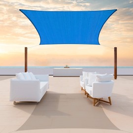 ColourTree 8' x 10' Blue Sun Shade Sail Rectangle Canopy Awning Fabric Cloth Screen - UV Block UV Resistant Heavy Duty Commercial Grade - Outdoor Patio Carport - (We Make Custom Size)