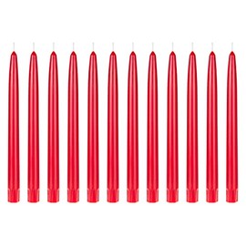 Mega Candles 12 pcs Unscented Red Self Fitting Taper Candle, Hand Poured Wax Candles 10 Inch x 7/8 Inch, Home Décor, Wedding Receptions, Baby Showers, Birthdays, Celebrations, Party Favors & More