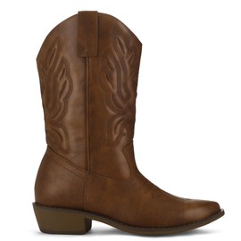 mysoft Women's Western Cowboy Boots Embroidered Mid-Calf Pointed Toe Cowgirl Boot, Accommodate Both Regular and Wide Calf