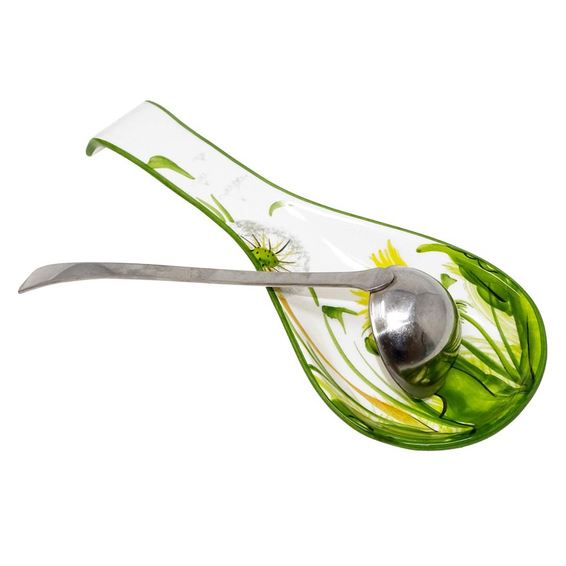 Lashuma Handmade Spoon Holder Ceramic Spoon Rest Dandelion Cutlery Tray