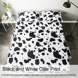 WINLIFE Cartoon Cow Print Sheet Set Black White Western Cow Sheets for Kids/Toddler/Boys/Girls Bed Sheets (1+ Fitted Sheet, 1+ Flat Sheet, 1+ Pillowcase), Twin