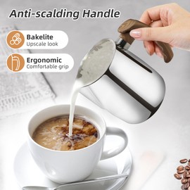 Jarra de espuma de leche de 20 onzas (600 ml), jarra de vapor espresso con mango antiquemadura, taza de espumador de leche de acero inoxidable para café capuchino latte arte, taza de vapor de leche