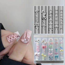 HYWWPFLAY Bows Silicone Nail Molds, 1PCS Bow Nail Charm Mold with Carving Pen, Bowknot Resin Mould Modeling Templates, 3d Gel Nail Art Sculpture Decoration for Women DIY Manicure Supplies