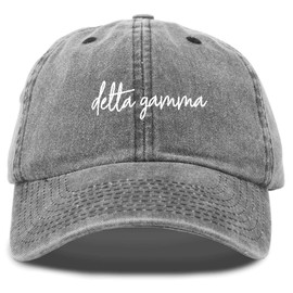DALIX Delta Gamma Cursive Fraternity - Gorra bordada para mujer, Negro desteñido, Talla única