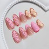 24Pcs Pink Yellow Press on Nails Short Almond QUNQINLI French