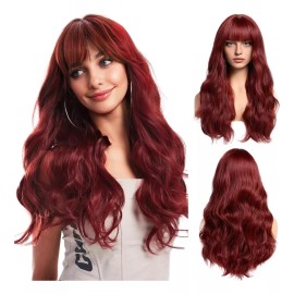 generic Peluca Larga Rojizo Marrón Rizada Ondulada Con Flequillo