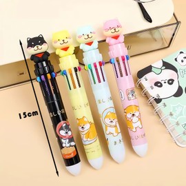 ERRKEWEND 4Pcs Dog Multicolor Pen All in One, 10 Colors in 1 Set of Multicolour Pen, Retractable Multi Coloured Cartoon Japanese Pens for Boys Girls Party Favors Shaped Design Shuttle Pens