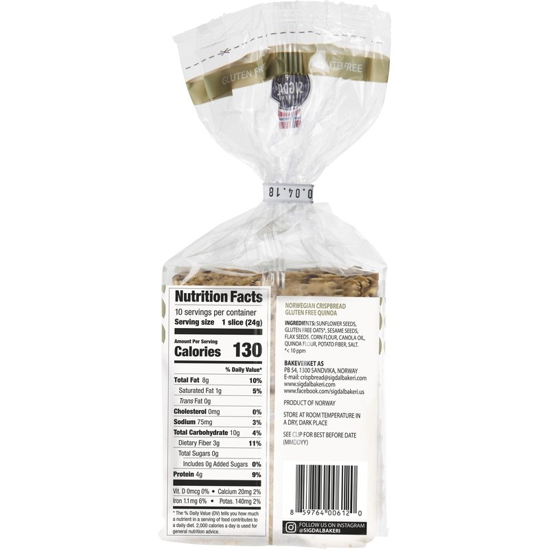 Sigdal Bakeri Gluten Free Quinoa | Norwegian Wholegrain Crispbread |