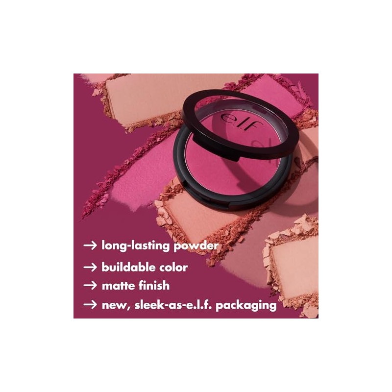 e.l.f, Primer-Infused Blush, Long-Wear, Matte, Bold, Lightweight, Blends Easily, Contours