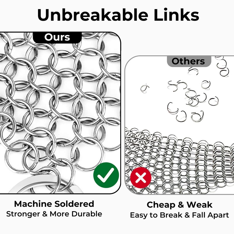 Amagabeli Cast Iron Cleaner 8"x6" 316L Stainless Steel Chainmail Scrubber
