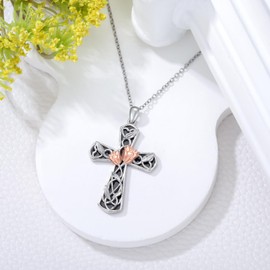 Suiknsn Tulip Necklace for Women 925 Sterling Silver Black Onyx Cross Pendant Necklaces Religious Christian Jewelry Birthday Graduation Gifts for Friend