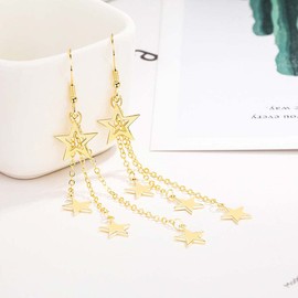 Star Long Tassel Dangle Earrings for Women Shooting Star Earrings Meteor Lucky Star Pearl Drop Earrings Jewelry, Large, Alloy, 18K gold electroplating, s925 silver needle, no inlay