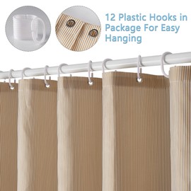 Dufu Shower Curtain 180 x 200 Beige Waterproof Polyester Bath, Curtain Washable Quick Dry with 12 Shower Curtain Rings and Weighted Hem