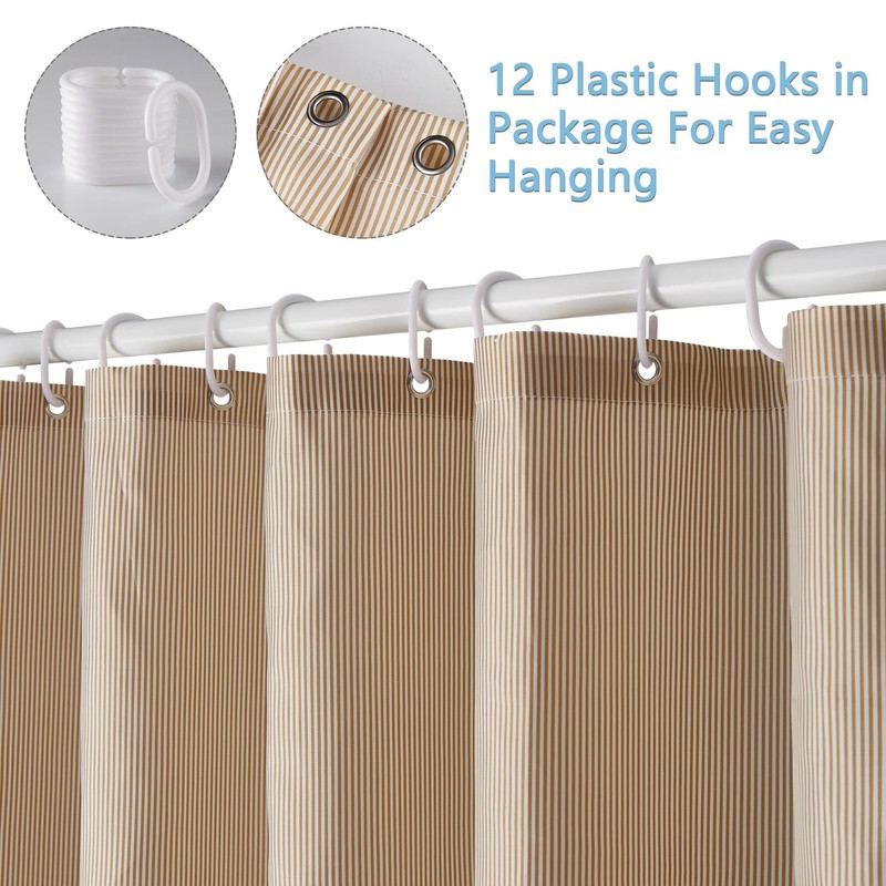 Dufu Shower Curtain 180 x 200 Beige Waterproof Polyester Bath,