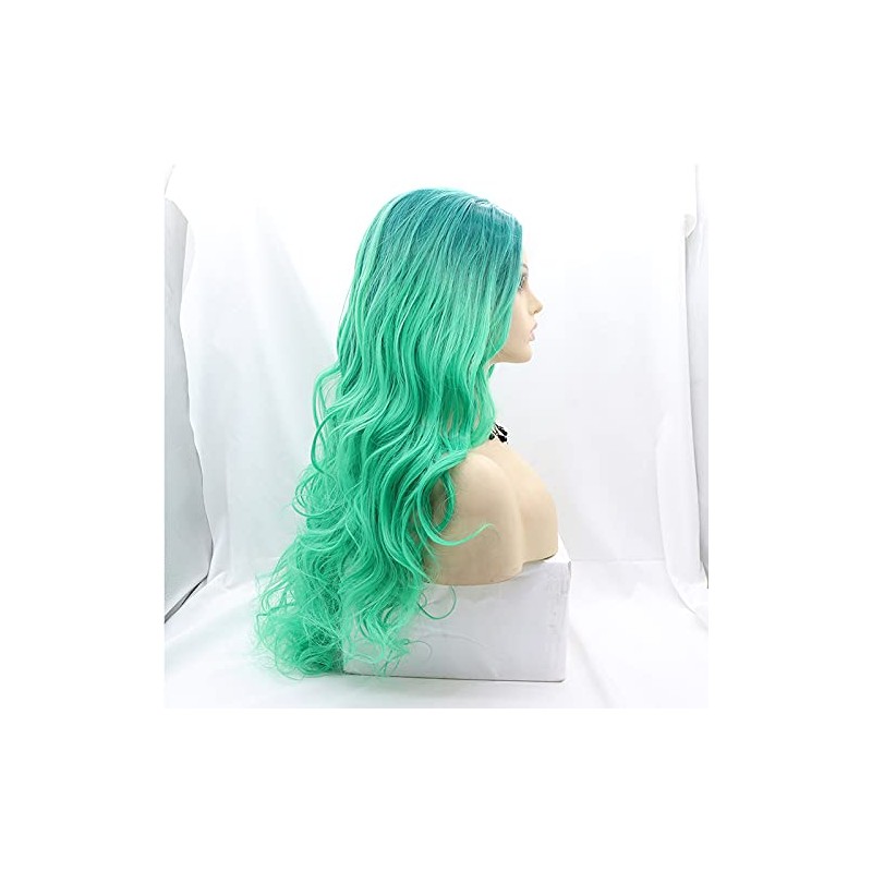 Xiweiya Mixed Green Blue Synthetic Wigs 2 Tones Long Wavy
