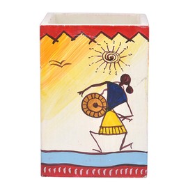 SmartHUG Warli Wooden Pen Stand White