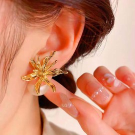 Inilbran Boho Flower Pearl Earrings Vintage Flower Ear Jacket Earrings Gold Flower Pearl Stud Earrings Flower Pearl Front Back Earrings Jewelry for Women and Girls