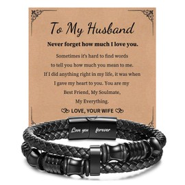 VNOX Leather Mens Bracelet Braided Leather Bracelet for Men Gifts for Dad Boyfriend Husband Stainless Steel Clasp Engraved with Love You Forever Jewelry Valentine's Day Father's Day Birthday Gifts