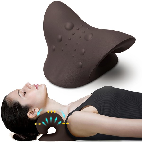 nbstep Neck Cloud - Dispositivo de tracción cervical, relajante de cuello y hombros para aliviar el dolor de cuello, corrector de jorobas y alivio de TMJ, tracción del cuello (café sillín)