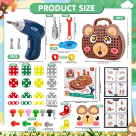 DAOUZL Montessori Toy Box with Drill, Magic Montessori Toy Box, Mosaic Puzzle Toy Drill Screw Tool Set, Montessori Toy from 3 Years (D)
