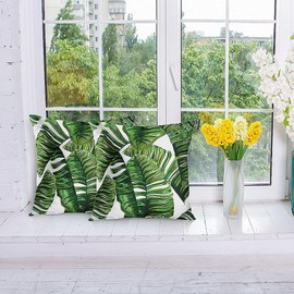 Emvency Set of 2 Throw Pillow Covers Tropical Artistic Vintage Green Palm Leaf Decorative Pillow Cases Home Decor Standard Square 18x18 Inches Summer White Pillowcases