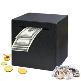 Totola Stainless Steel Piggy Bank for Adults, Indestructible Savings Box for Cash, Must-Break-to-Open Metal Secure Money Banks for Kids, Unbreakable Coin Bank for Money Saving Plan (Black, 4.72inch)