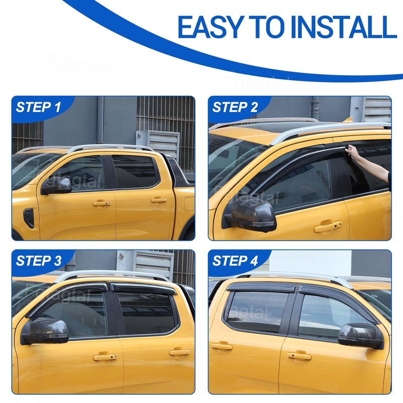 Side Window Deflectors Compatible with Ford Ranger 2024 2025, ABS